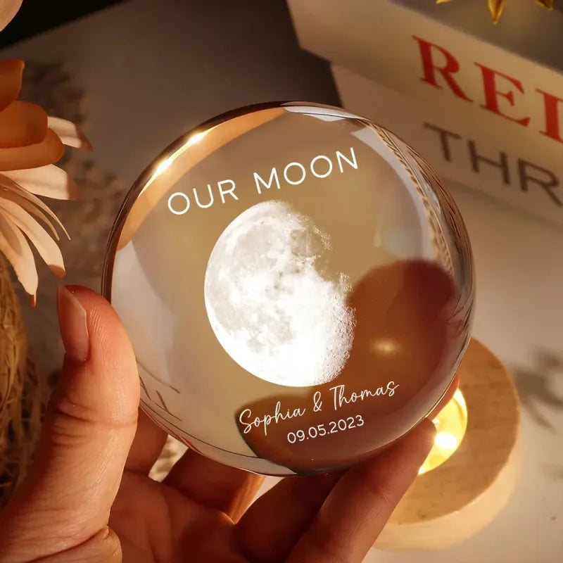 Personalized Our Moon Special Day Crystal Ball LED Night Light Custom Moon Phase Night Light for Couples Romantic Anniversary Gift