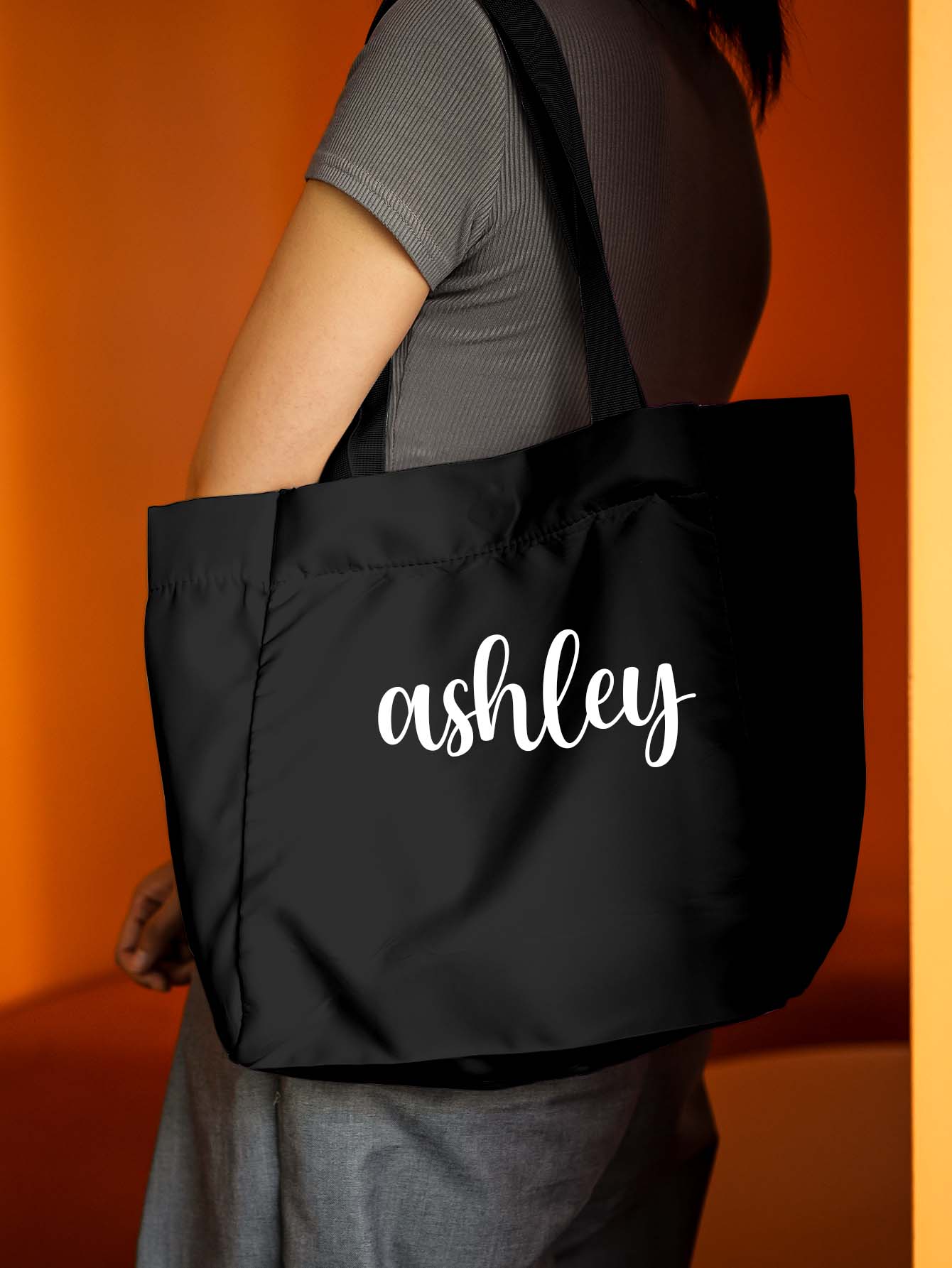 Custom Name Black Nylon-Polyester Tote Bag – Birthday & Back-to-School Gift