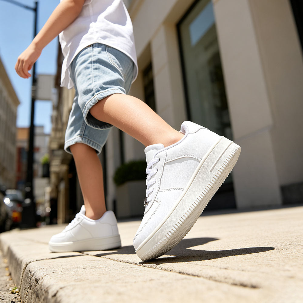 Kids White Sneakers, Boys Girls Classic White Casual Platform Skate Shoes, Lightweight Waterproof Leather School Walking Sneakers for Little/Big Kids