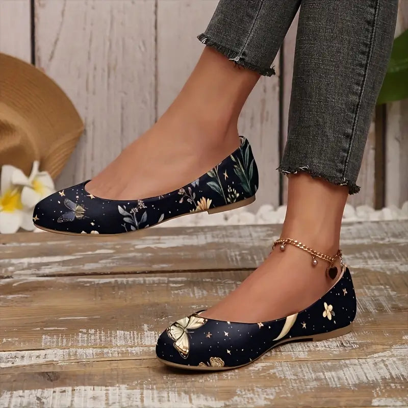 Omine Women's Wide Width Flat Shoes, Comfortable Casual Round Toe Classy Design Ballet Flats.