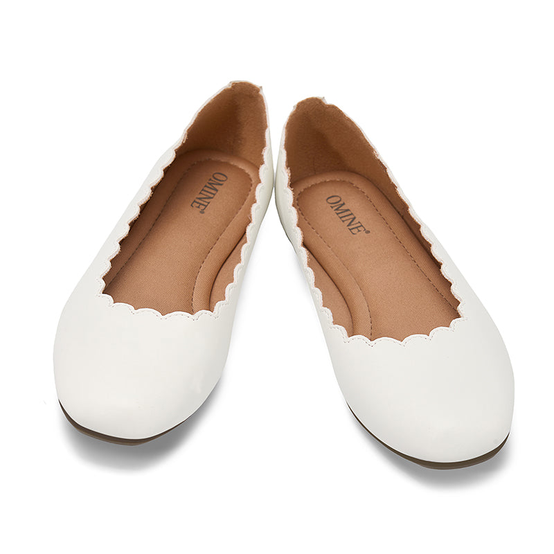 Omine Classic Round Toe Ballet Flats Wave Pattern Edge Super Low Heel Flat Solid Color Full Size Comfort Party Dress Casual Shoes
