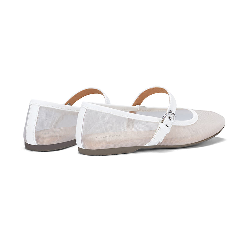 Omine Mesh Ballet Flats for Women Square Toe Mary Jane Flats Comfortable Casual Ballerina Shoes
