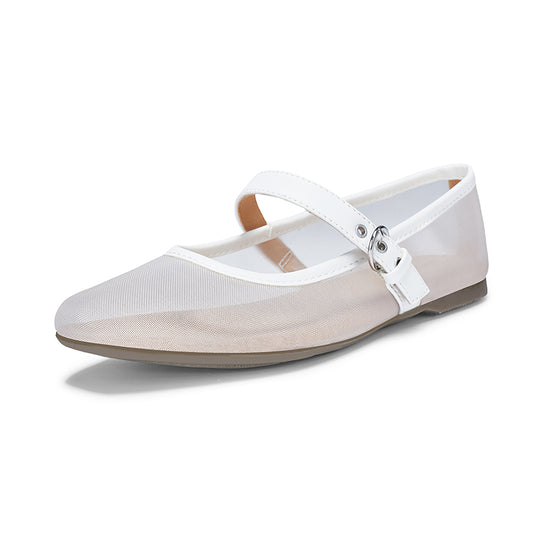 Omine Mesh Ballet Flats for Women Square Toe Mary Jane Flats Comfortable Casual Ballerina Shoes