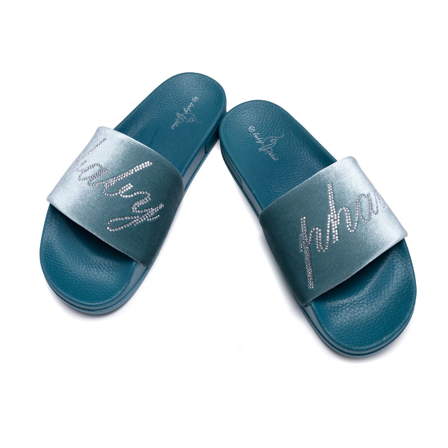 Men Luxury Velvet Slide Sandals, Sparkly Rhinestone Cursive Letter Slip On Open Toe Slippers, Soft Comfort Non-Slip Flat Casual Slides for Street, Pool, Home Daily Wear