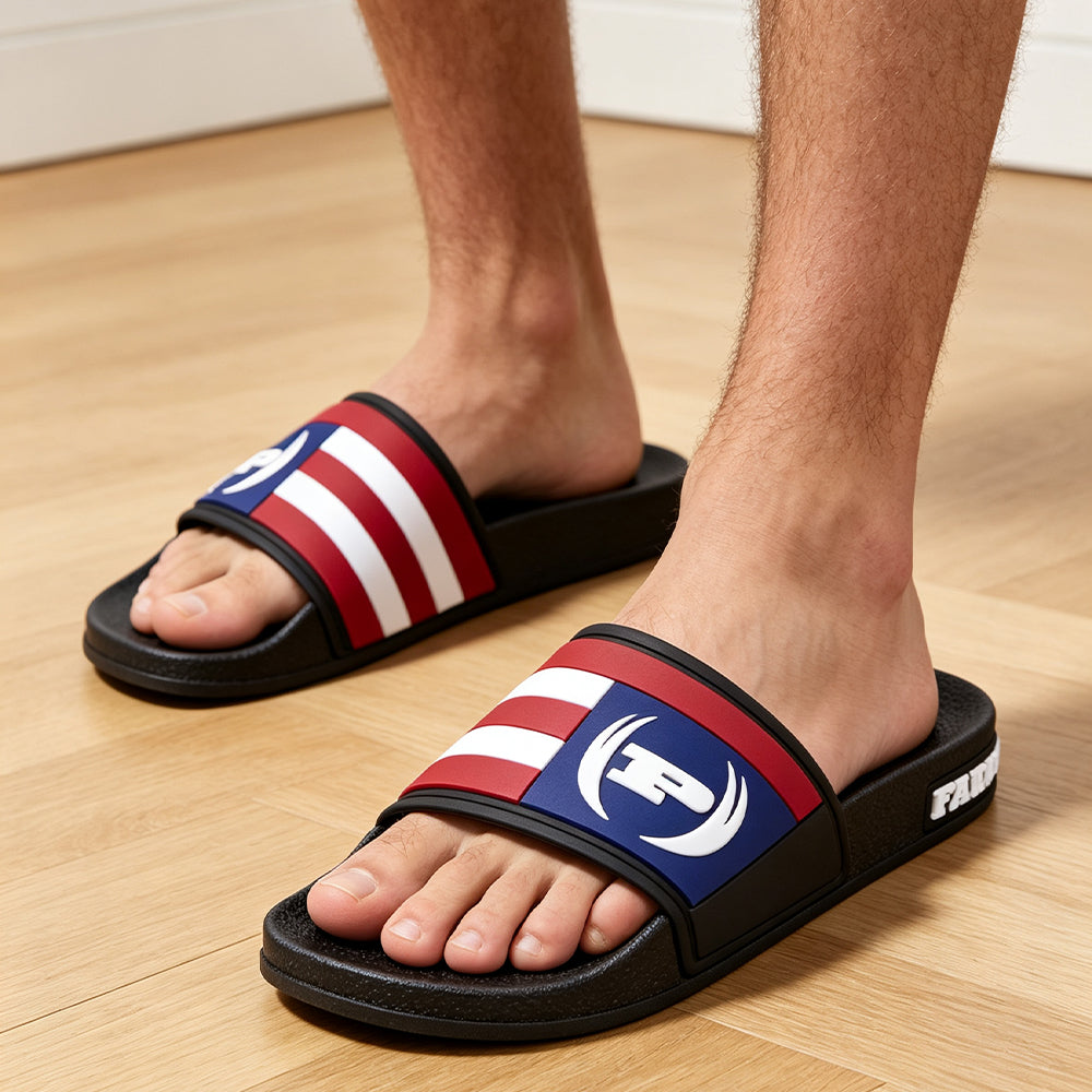 Men's American Flag Slide Sandals, Patriotic USA Stripe Open Toe Slip On Slippers, Comfort Soft EVA Non Slip Shower Slide Sandals for Indoor Outdoor Beach Pool Walking