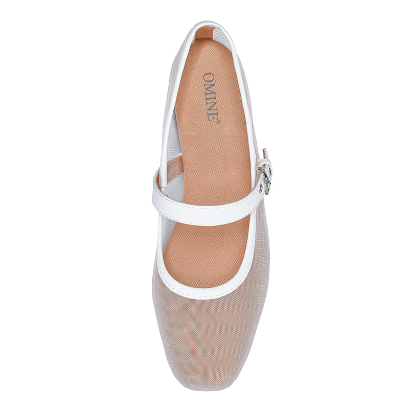 Omine Mesh Ballet Flats for Women Square Toe Mary Jane Flats Comfortable Casual Ballerina Shoes