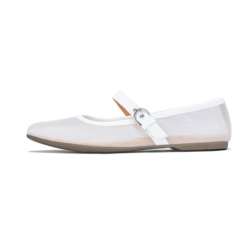Omine Mesh Ballet Flats for Women Square Toe Mary Jane Flats Comfortable Casual Ballerina Shoes