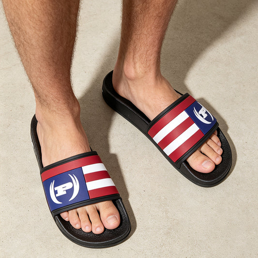 Men's American Flag Slide Sandals, Patriotic USA Stripe Open Toe Slip On Slippers, Comfort Soft EVA Non Slip Shower Slide Sandals for Indoor Outdoor Beach Pool Walking