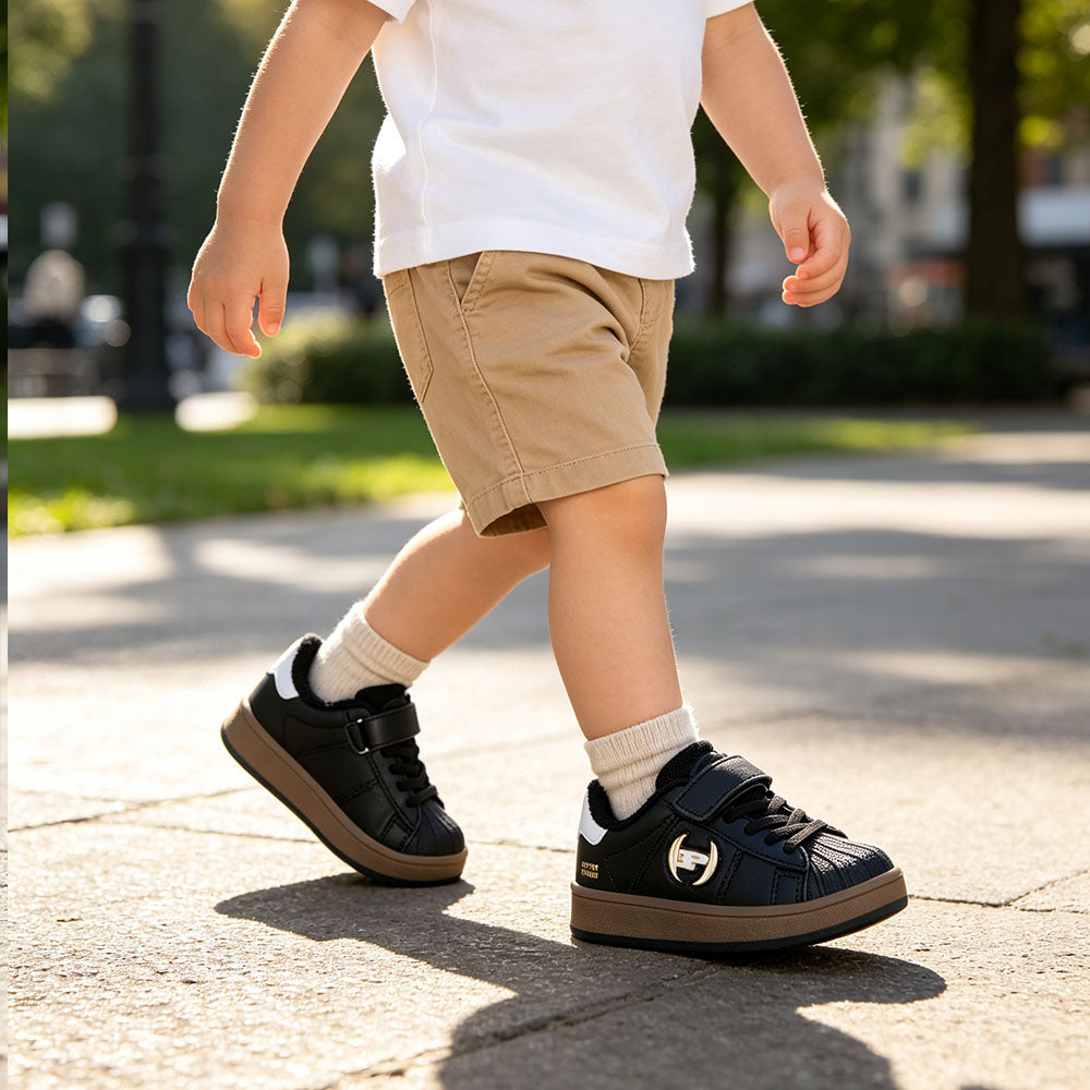 Toddler Boys Girls Winter Sneakers, Warm Fleece Lined Shell Toe Casual Shoes, Adjustable Strap Leather Kids Skate Board Shoes Non Slip Rubber Sole Walking Shoes for Little Kid