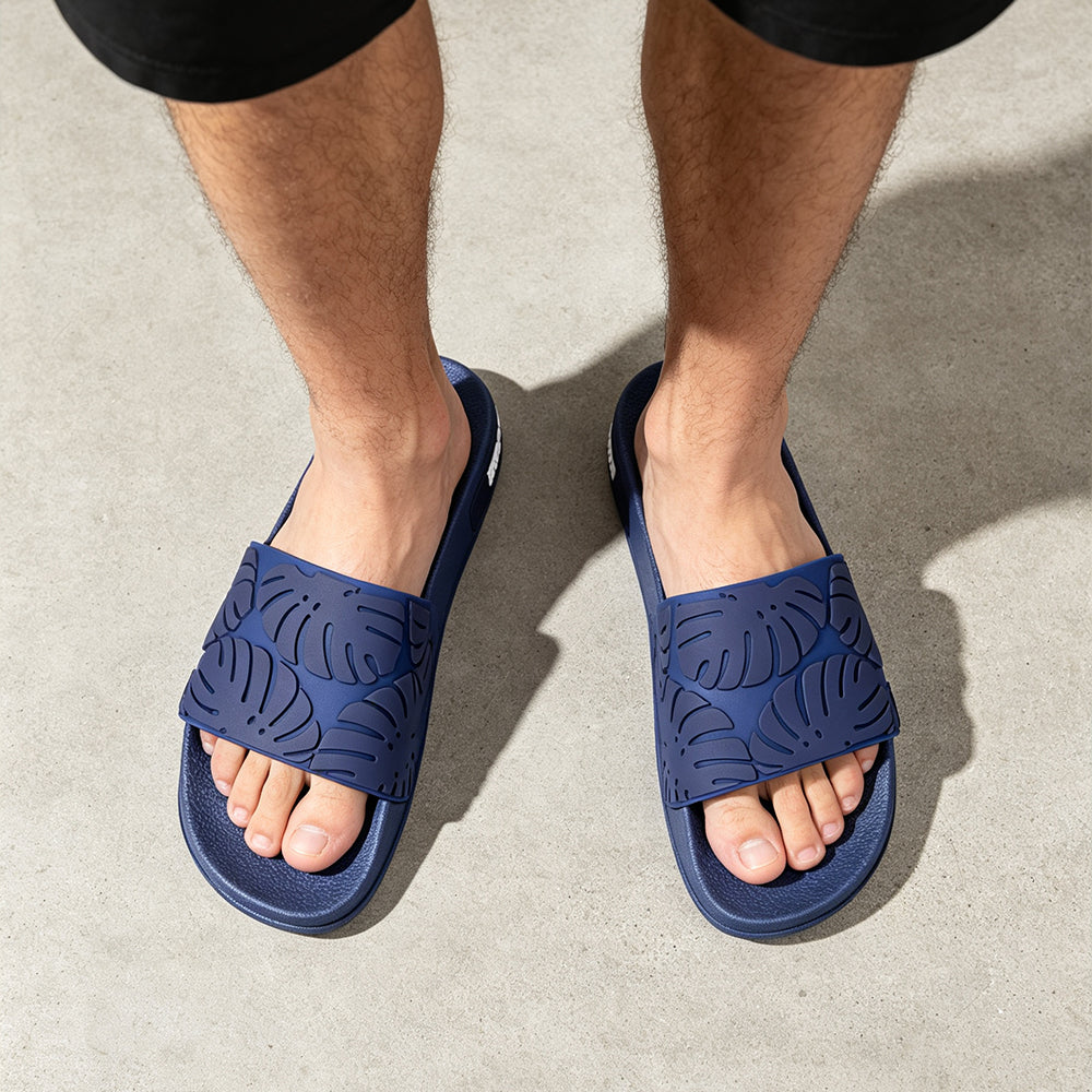 Men's Monstera Leaf EVA Slide Sandals, Non Slip Quick Dry Open Toe Casual Slippers, Comfort Shower Slides for Beach Pool Indoor Outdoor