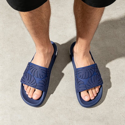 Men's Monstera Leaf EVA Slide Sandals, Non Slip Quick Dry Open Toe Casual Slippers, Comfort Shower Slides for Beach Pool Indoor Outdoor