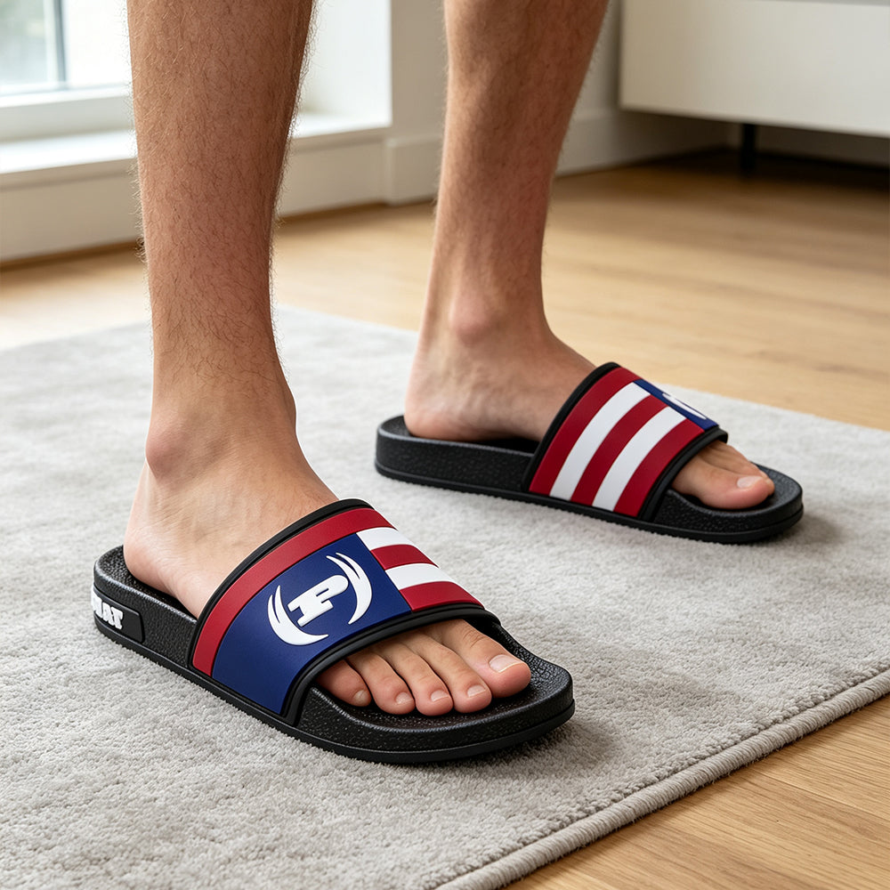 Men's American Flag Slide Sandals, Patriotic USA Stripe Open Toe Slip On Slippers, Comfort Soft EVA Non Slip Shower Slide Sandals for Indoor Outdoor Beach Pool Walking