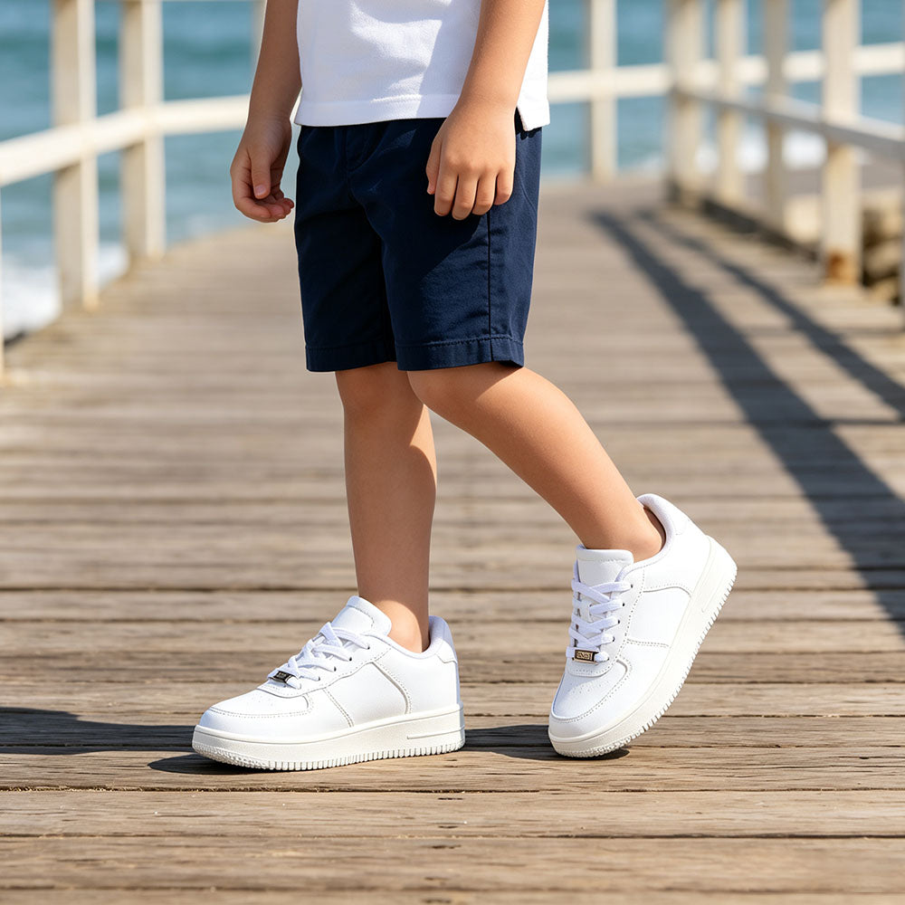Kids White Sneakers, Boys Girls Classic White Casual Platform Skate Shoes, Lightweight Waterproof Leather School Walking Sneakers for Little/Big Kids