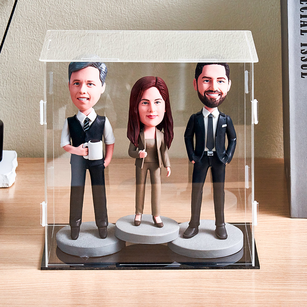 Dustproof Clear Acrylic Display Case Display Box – Protective Box for 3 People Bobbleheads Collectibles