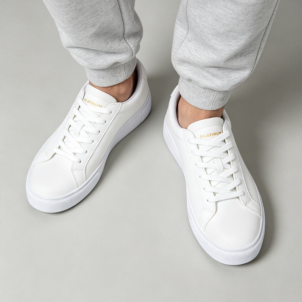 en's White Leather Sneakers, Classic Low Top Casual Skate Shoes, Lightweight Waterproof White Walking Shoes, Fashion Lace Up White Sneakers for Men Daily Work Business
