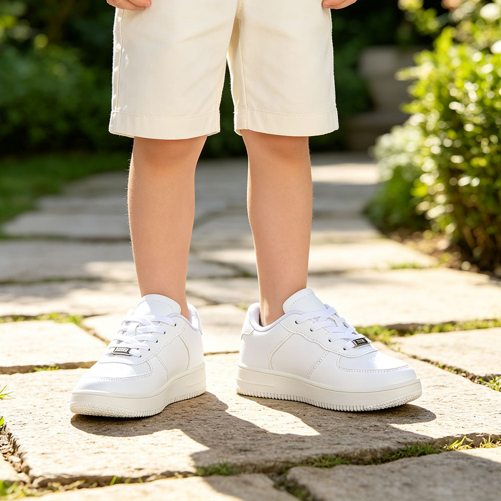 Kids White Sneakers, Boys Girls Classic White Casual Platform Skate Shoes, Lightweight Waterproof Leather School Walking Sneakers for Little/Big Kids