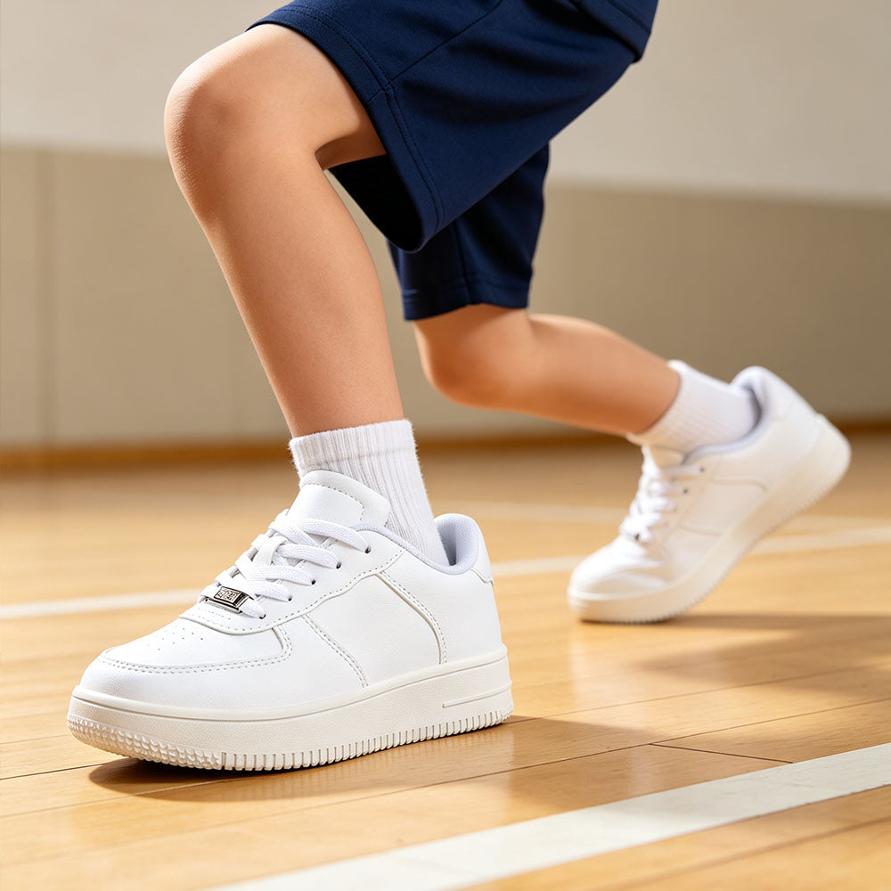 Kids White Sneakers, Boys Girls Classic White Casual Platform Skate Shoes, Lightweight Waterproof Leather School Walking Sneakers for Little/Big Kids