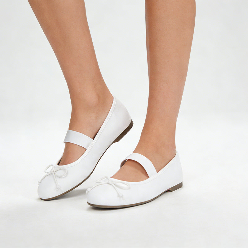 Omine Ballet Flats for Women Closed Round Toe Mary Jane Shoes Women Cute Bowknot Non-Slip Dressy Shoes Elastic Strap Comfortable Women's Flats for All-Year Daily Work Causal