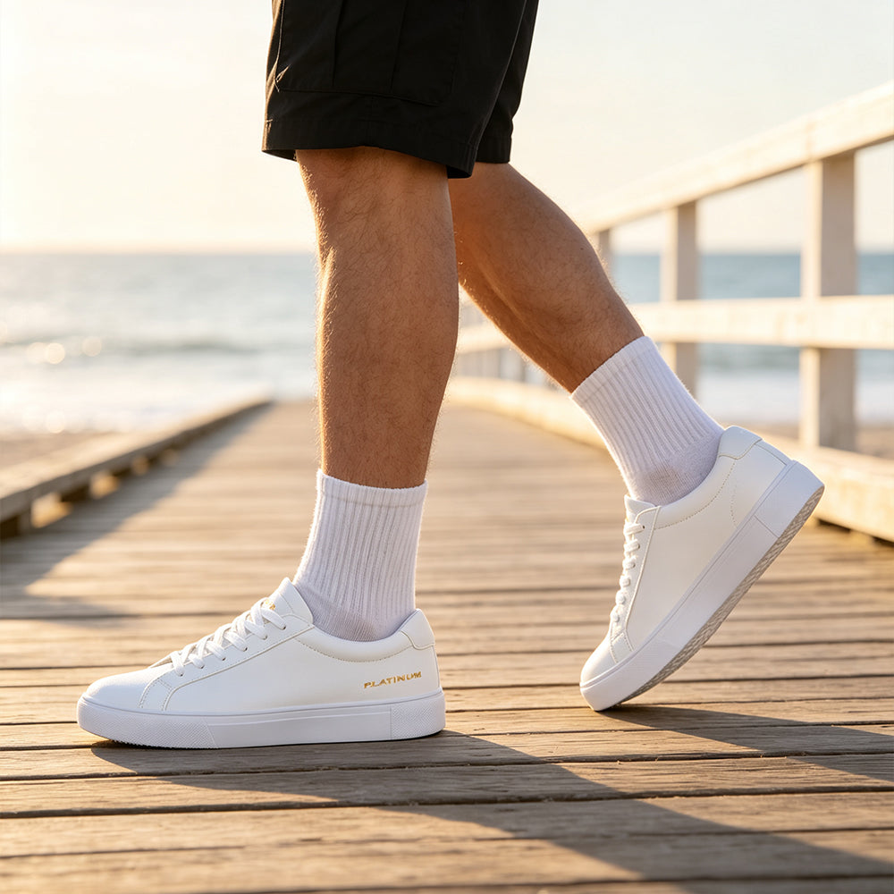 en's White Leather Sneakers, Classic Low Top Casual Skate Shoes, Lightweight Waterproof White Walking Shoes, Fashion Lace Up White Sneakers for Men Daily Work Business