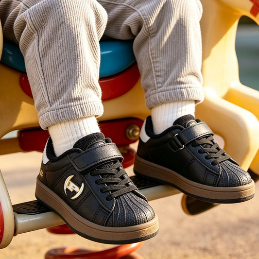 Phat Farm Toddler Boys Shell Toe Sneakers, Adjustable Hook and Loop Strap Casual Walking Shoes, Non-Slip Gum Rubber Sole Leather Kids Skate Board Sneakers for Little Kids