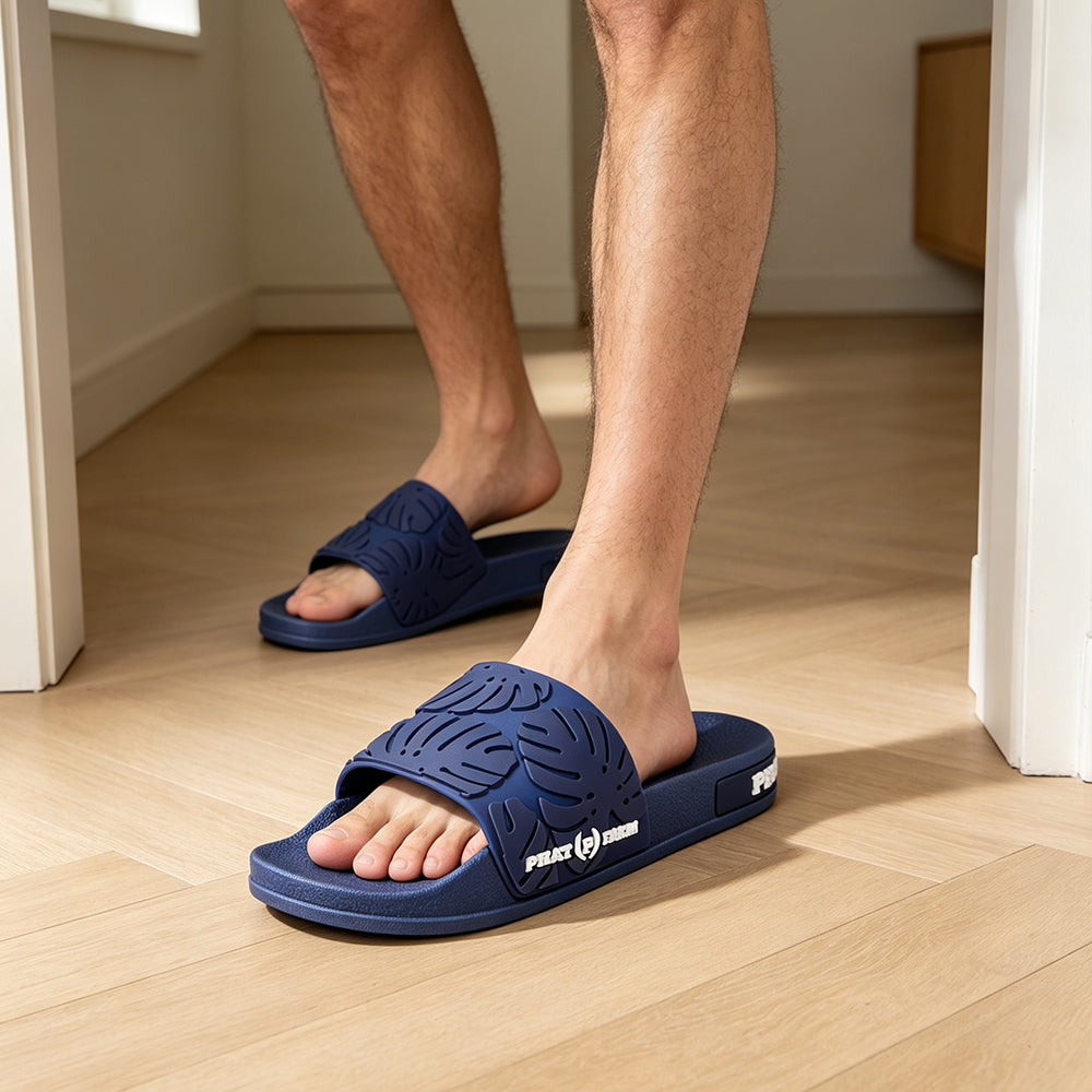 Men's Monstera Leaf EVA Slide Sandals, Non Slip Quick Dry Open Toe Casual Slippers, Comfort Shower Slides for Beach Pool Indoor Outdoor
