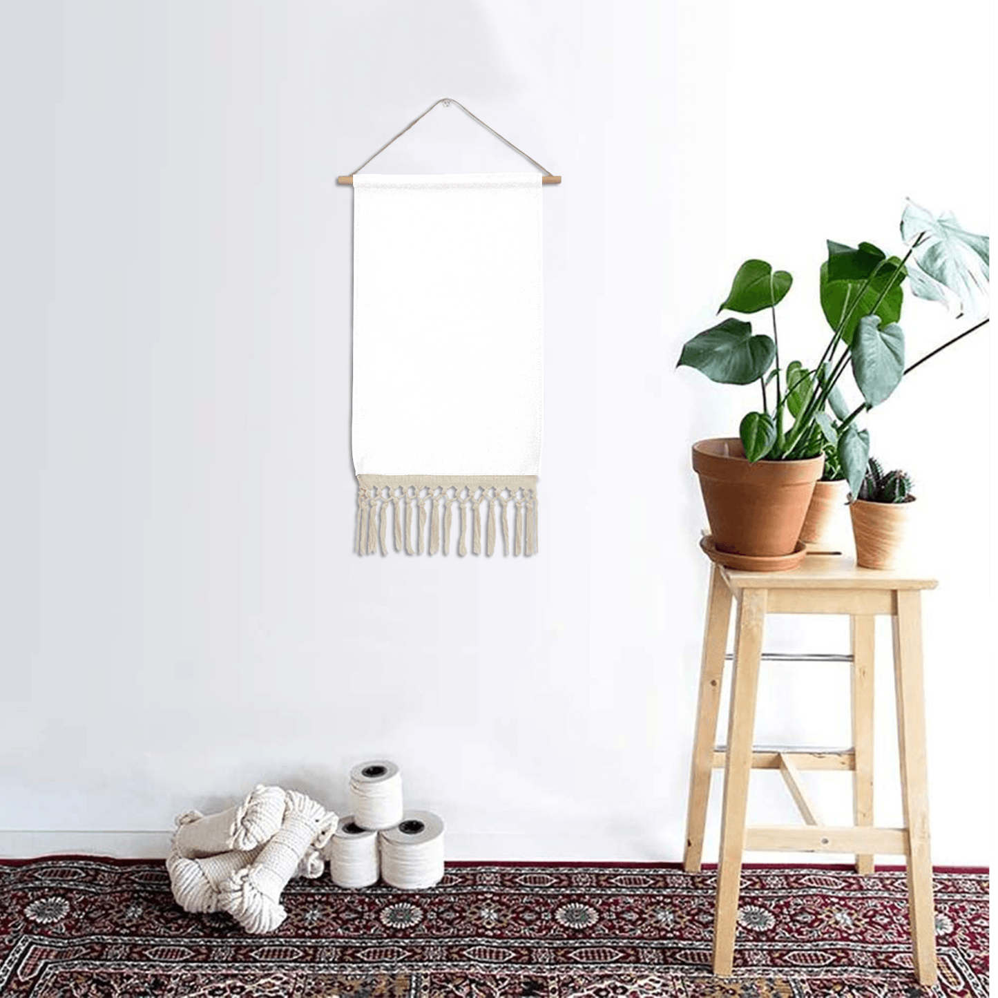 Custom Linen Wall Tapestry with Tassels – Personalized Boho Hanging Decor