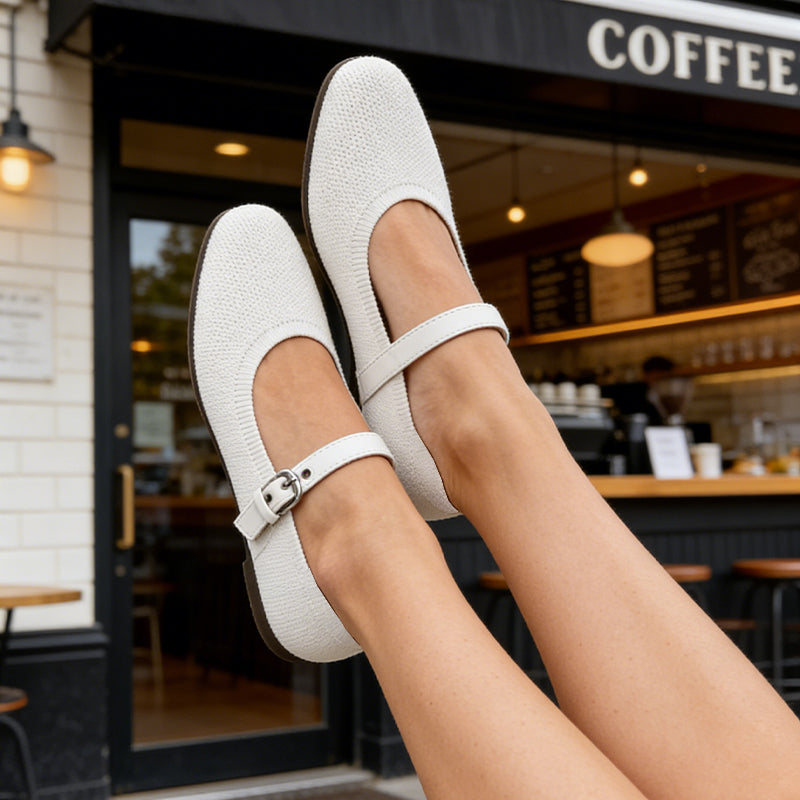 Omine Women's Mary Jane Flats Comfortable Dressy Ballet Flats Casual Round Toe Slip On Washable Knitted Fabric Office Work Woman Shoes