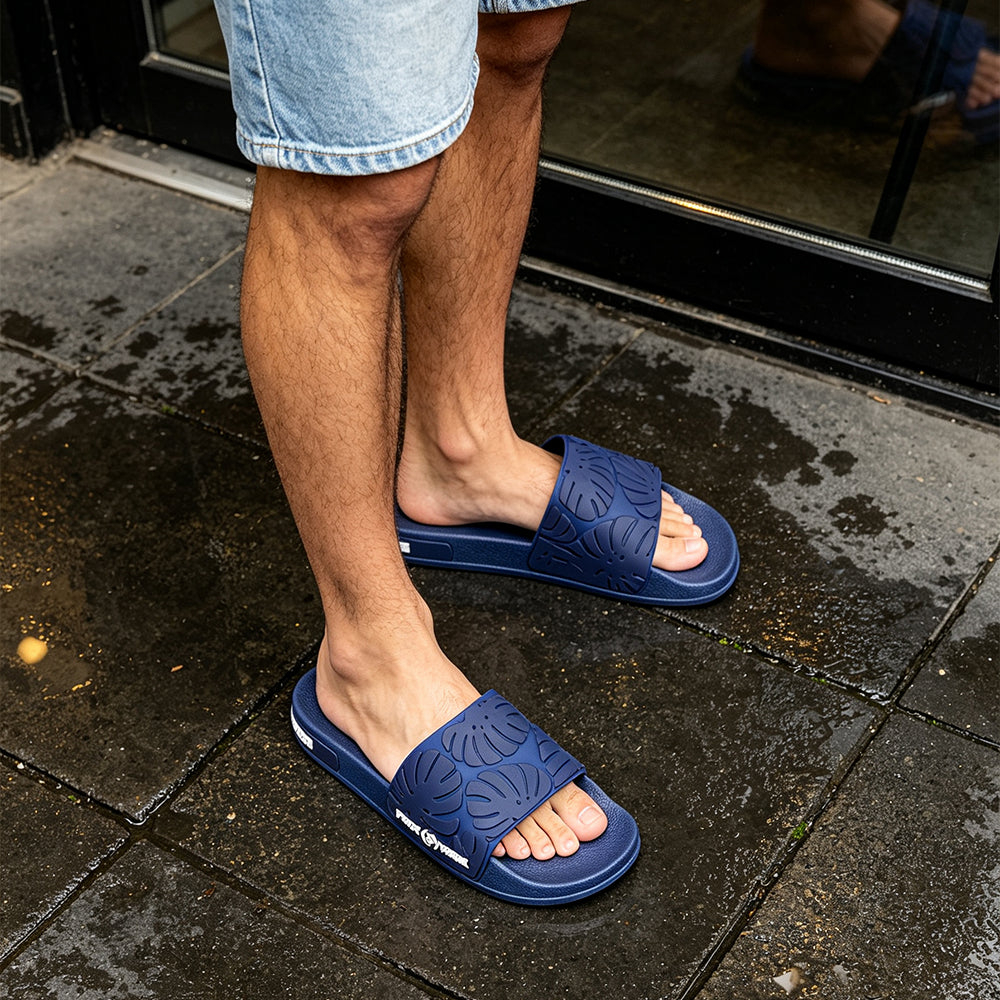 Men's Monstera Leaf EVA Slide Sandals, Non Slip Quick Dry Open Toe Casual Slippers, Comfort Shower Slides for Beach Pool Indoor Outdoor