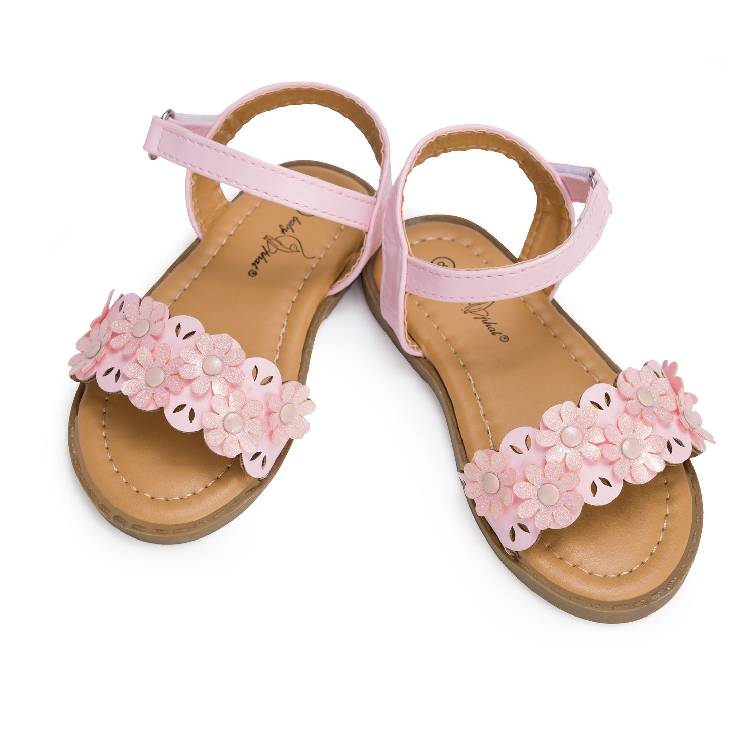 Toddler Girls Flower Sandals, Open Toe Princess Summer Sandals with Adjustable Ankle Strap, Cute Pearl Floral Flat Dress Shoes for Little Kids Walking