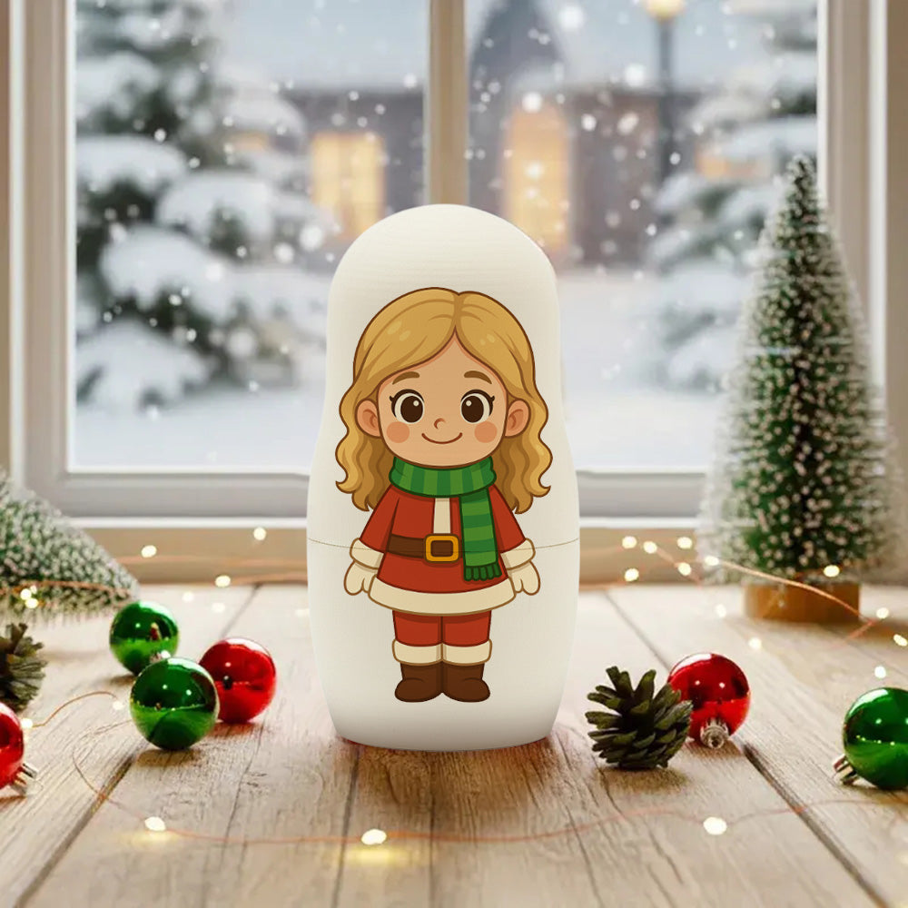 (5 Working Days Production) Personalized Family Portrait Nesting Doll with Box Custom Photo into Cartoon Style Preview Christmas Gift