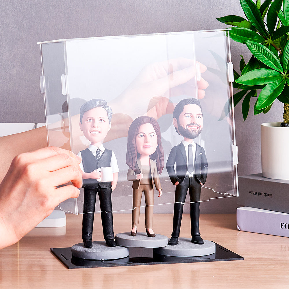 Dustproof Clear Acrylic Display Case Display Box – Protective Box for 3 People Bobbleheads Collectibles