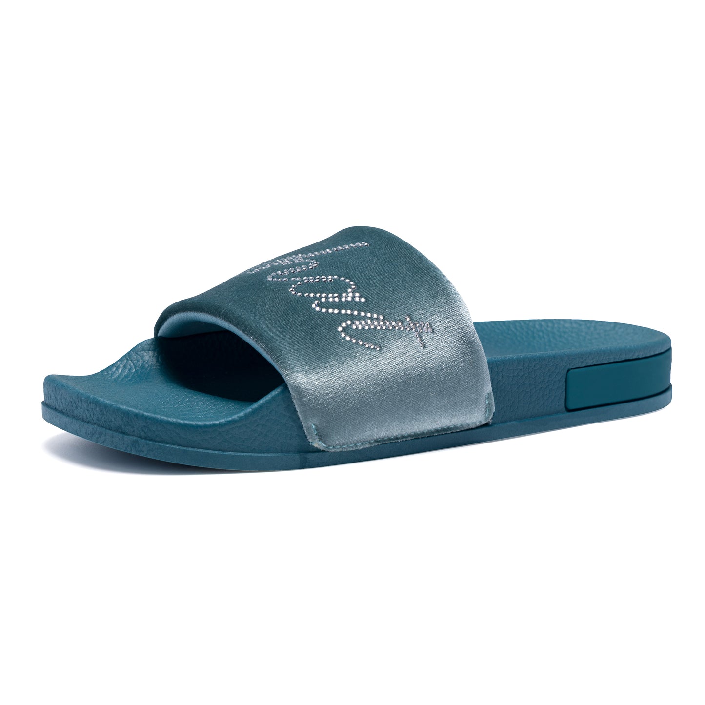 Men Luxury Velvet Slide Sandals, Sparkly Rhinestone Cursive Letter Slip On Open Toe Slippers, Soft Comfort Non-Slip Flat Casual Slides for Street, Pool, Home Daily Wear