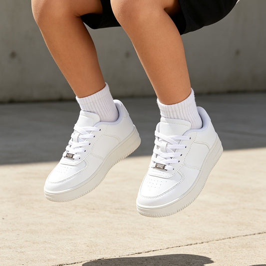 Kids White Sneakers, Boys Girls Classic White Casual Platform Skate Shoes, Lightweight Waterproof Leather School Walking Sneakers for Little/Big Kids