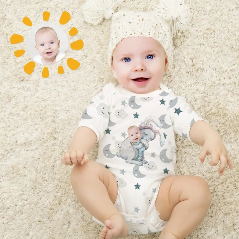 Personalized Baby Face Bunny Cotton Onesie – Custom Infant Easter Gift