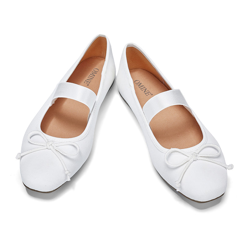 Omine Ballet Flats for Women Closed Round Toe Mary Jane Shoes Women Cute Bowknot Non-Slip Dressy Shoes Elastic Strap Comfortable Women's Flats for All-Year Daily Work Causal