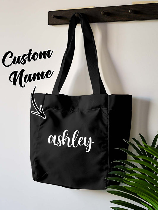 Custom Name Black Nylon-Polyester Tote Bag – Birthday & Back-to-School Gift