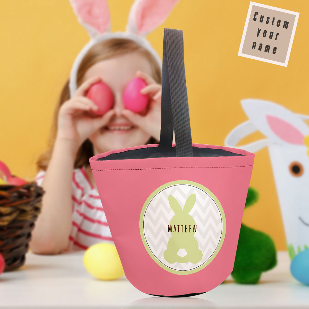 Personalized Name Easter Bunny Basket – Custom Easter Basket Tote Gift for Kids