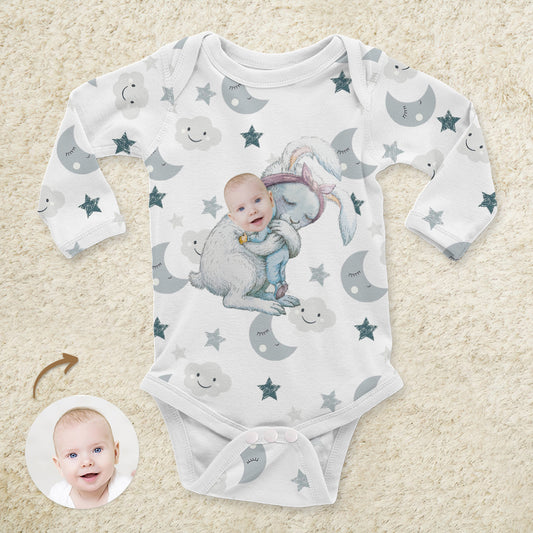 Personalized Baby Face Bunny Cotton Onesie – Custom Infant Easter Gift