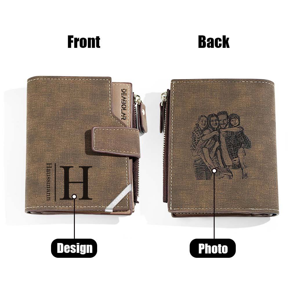 Personalized Photo Men's Foldable Leather Wallet with Text Father's Day Birthday Gift for Him