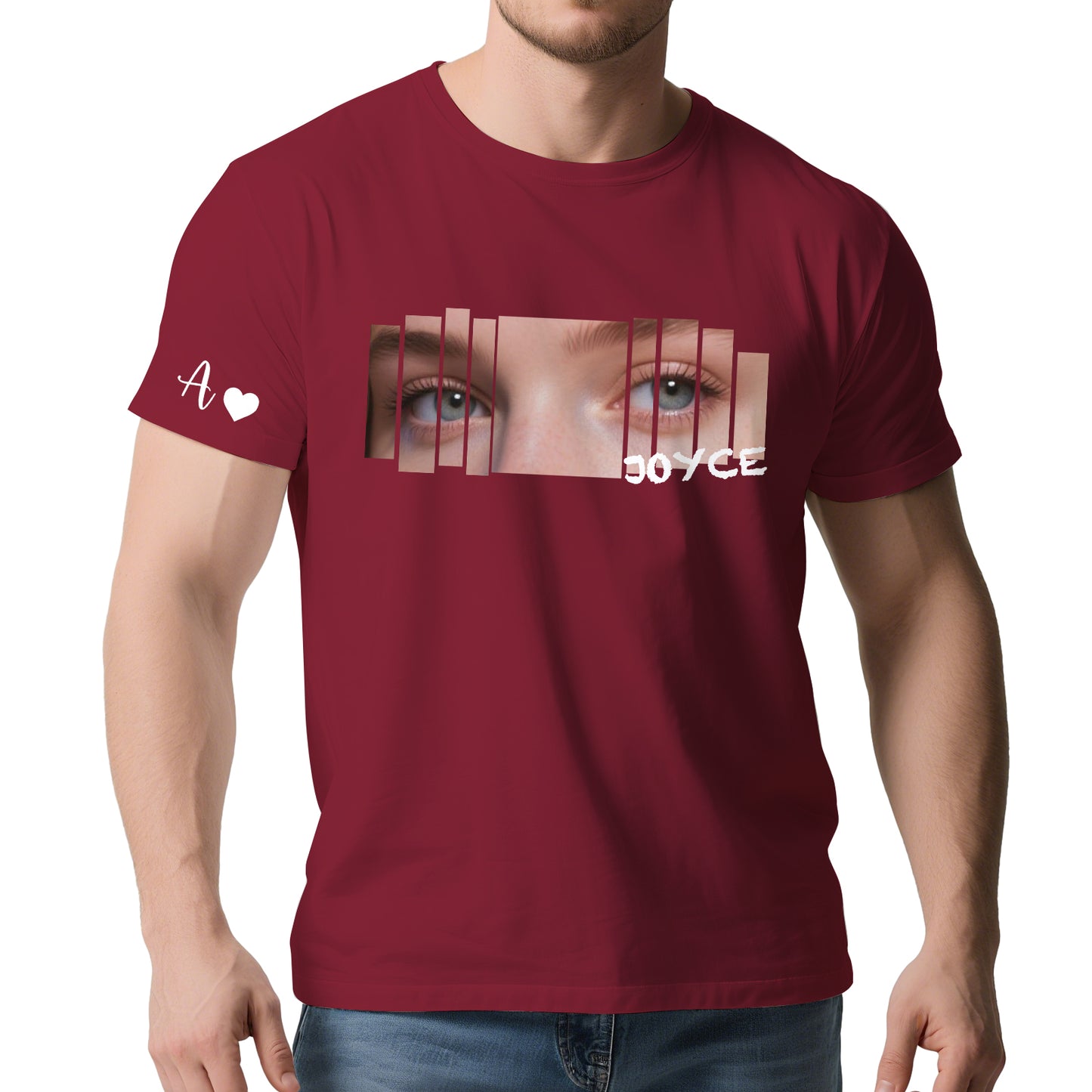 Custom Eyes Photo T-Shirt – Personalized Text Tee for Valentine’s Day Gift