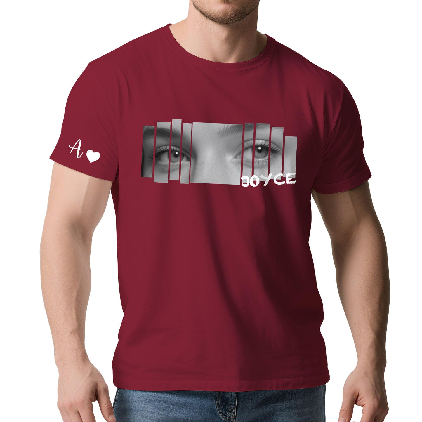 Custom Eyes Photo T-Shirt – Personalized Text Tee for Valentine’s Day Gift