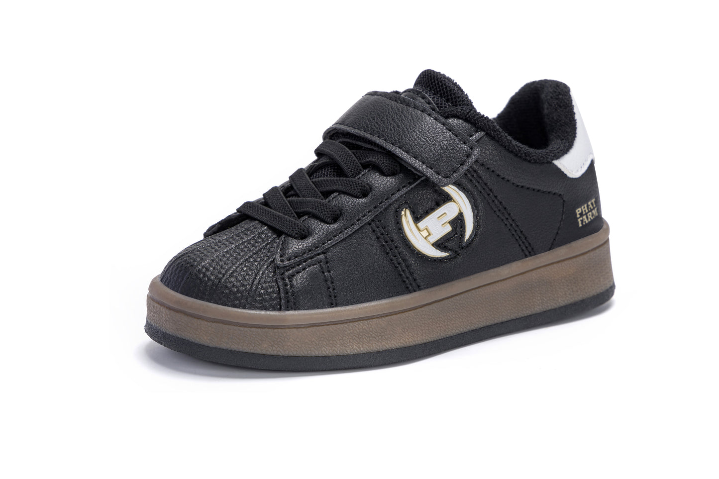 Phat Farm Toddler Boys Shell Toe Sneakers, Adjustable Hook and Loop Strap Casual Walking Shoes, Non-Slip Gum Rubber Sole Leather Kids Skate Board Sneakers for Little Kids