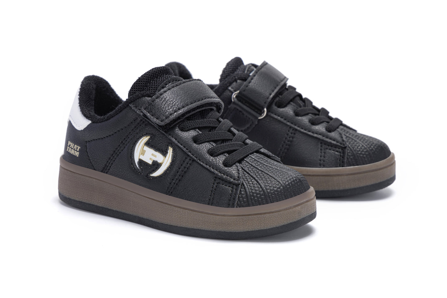 Phat Farm Toddler Boys Shell Toe Sneakers, Adjustable Hook and Loop Strap Casual Walking Shoes, Non-Slip Gum Rubber Sole Leather Kids Skate Board Sneakers for Little Kids