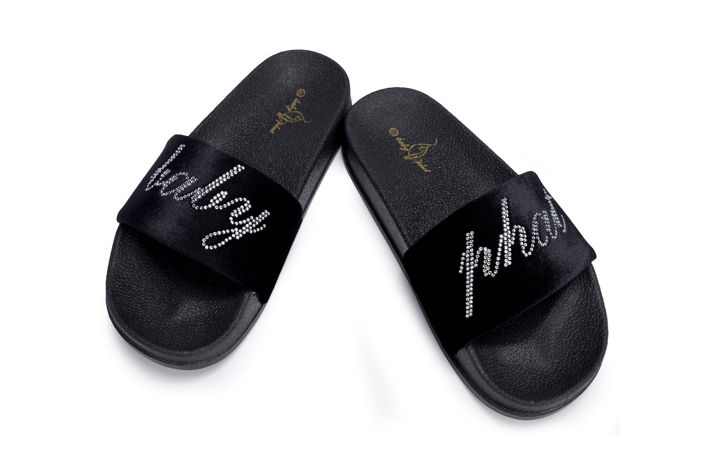 Men Rhinestone Velvet Slide Slippers, Open Toe Platform Slip On Sandals Non Slip Casual Slides Indoor & Outdoor