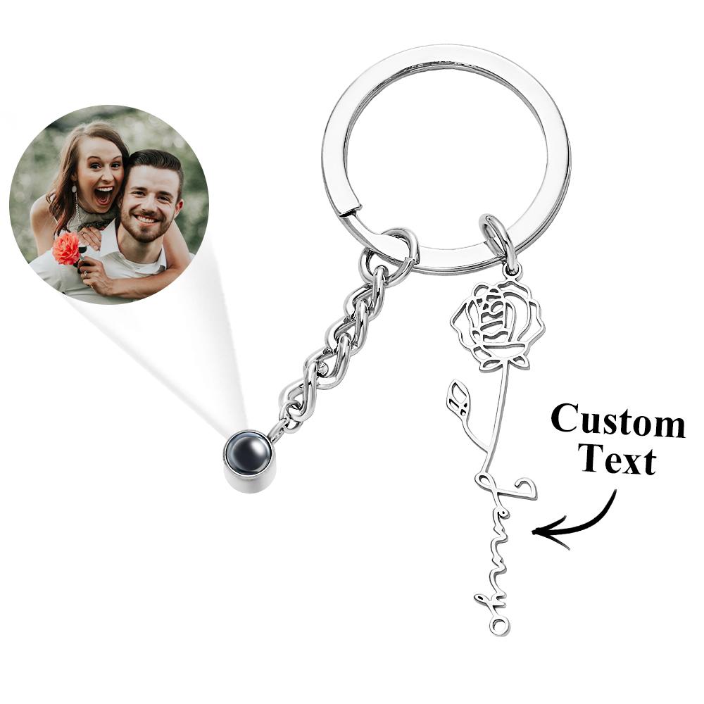Custom Photo Projection Keychain with Birth Flower Romantic Gift Mother's Day Gift