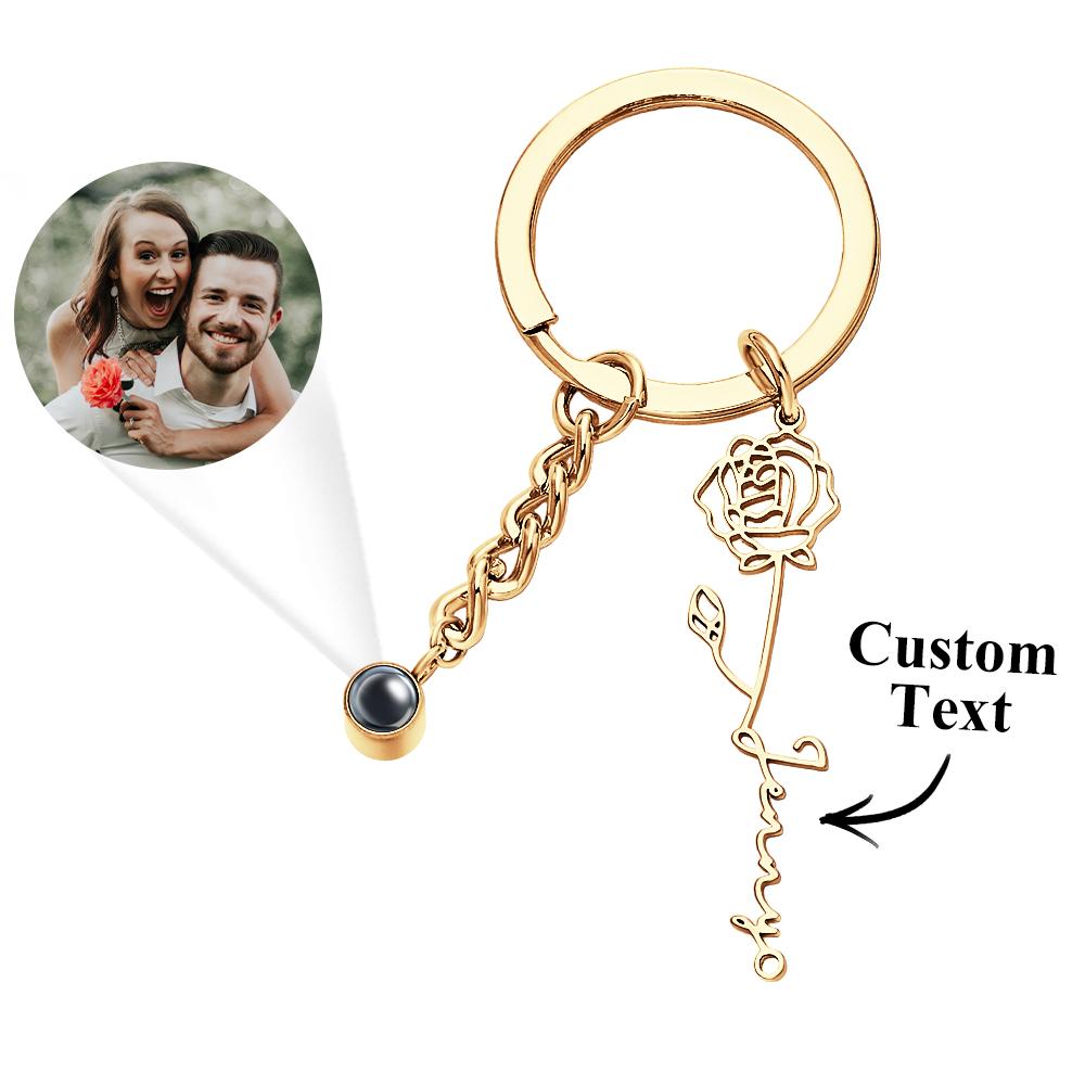 Custom Photo Projection Keychain with Birth Flower Romantic Gift Mother's Day Gift