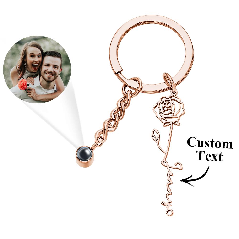 Custom Photo Projection Keychain with Birth Flower Romantic Gift Mother's Day Gift