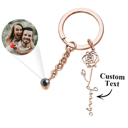 Custom Photo Projection Keychain with Birth Flower Romantic Gift Mother's Day Gift