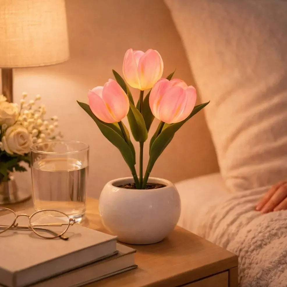 LED Tulip Night Light Dimmable Plug-in Romantic Flower Lamp Artificial Bloom Mother’s Day Gift