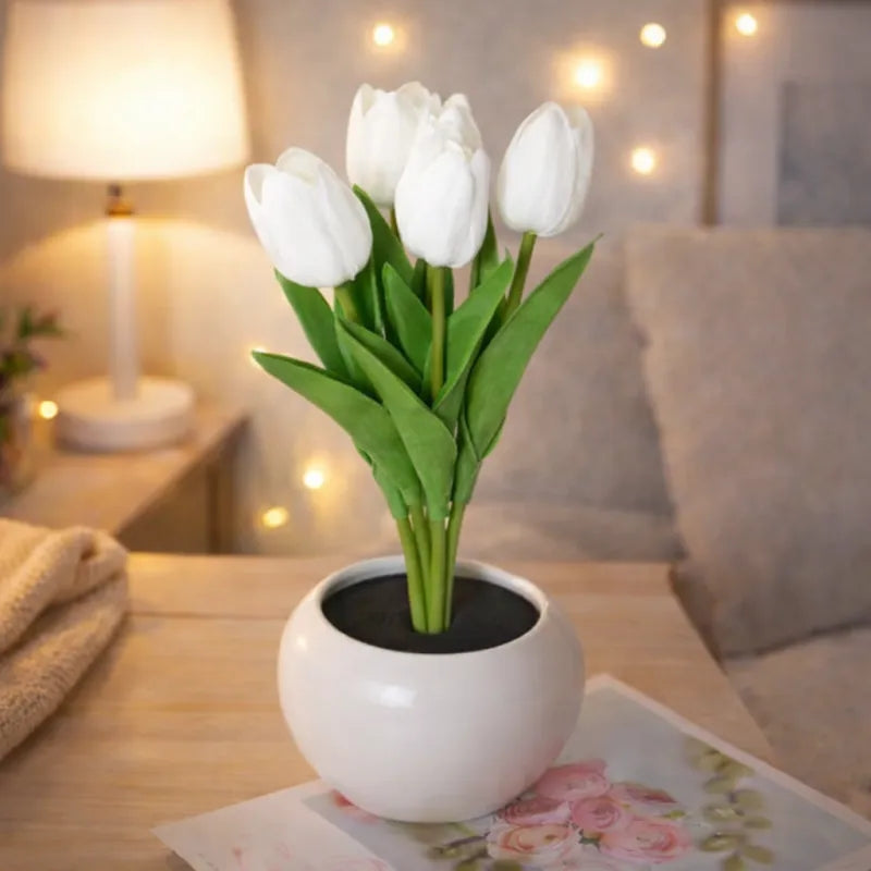LED Tulip Night Light Dimmable Plug-in Romantic Flower Lamp Artificial Bloom Mother’s Day Gift